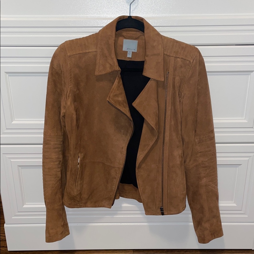 Athleta Leather Jacket Moto Helena Tan Suede Biker Asymmetric Zip